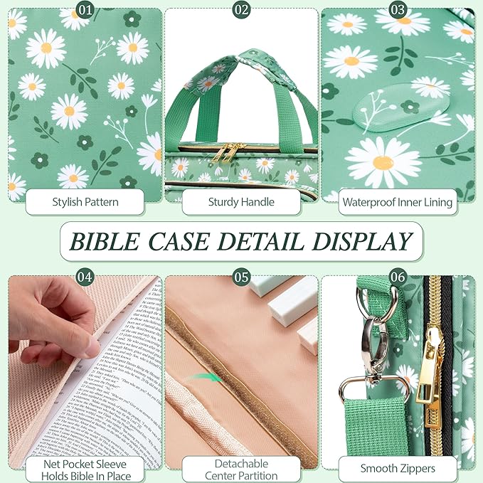 Bible Cover for Women Bible Case, Large Bible Bag w/ Shoulder Strap, Bible Study Supplies Bible Journaling Kit Book Carrying Case with Bible Highlighters Tabs, Christmas Christian Gifts for Women Lady