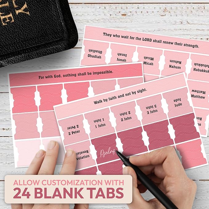 Pink Bible Tabs, 90 Large Print Bible Index Tabs for Study Bible, Laminated Easy-to-Read Label, Christian Gift for Women, Men, Kids