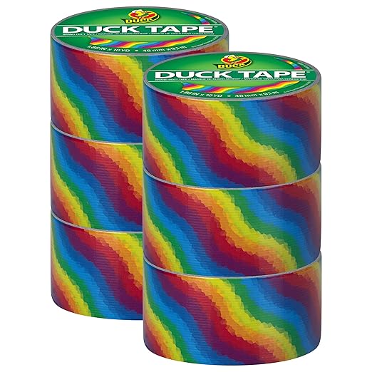 Duck Brand Duck Printed Duct Tape, 6-Roll, Rainbow (281496_C)