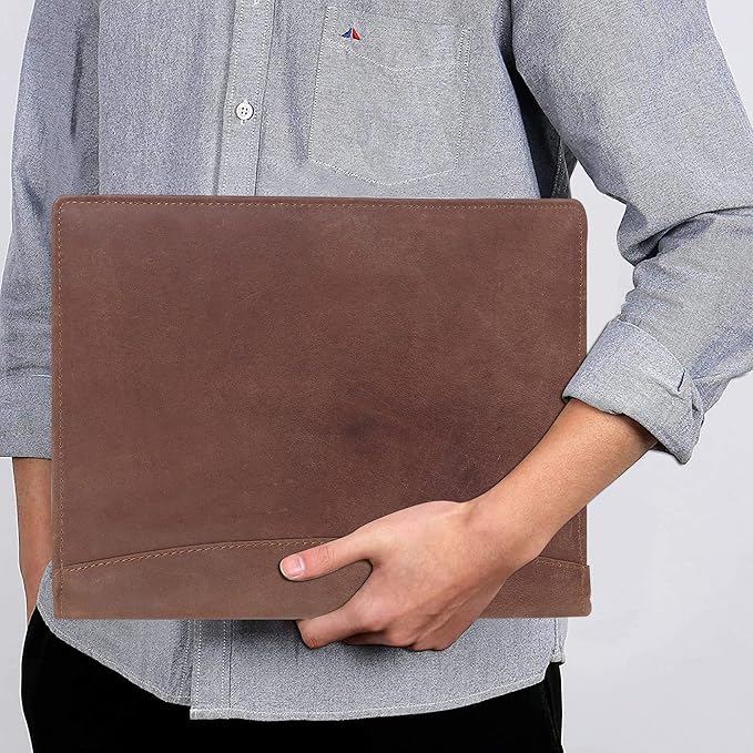 Succor Genuine Leather Business Portfolio Organizer-Professional Padfolio-Leather Binder-Document Holder-Resume Folder-A4 PAD Folio for Men and Women-13”x10”-Hunter Brown