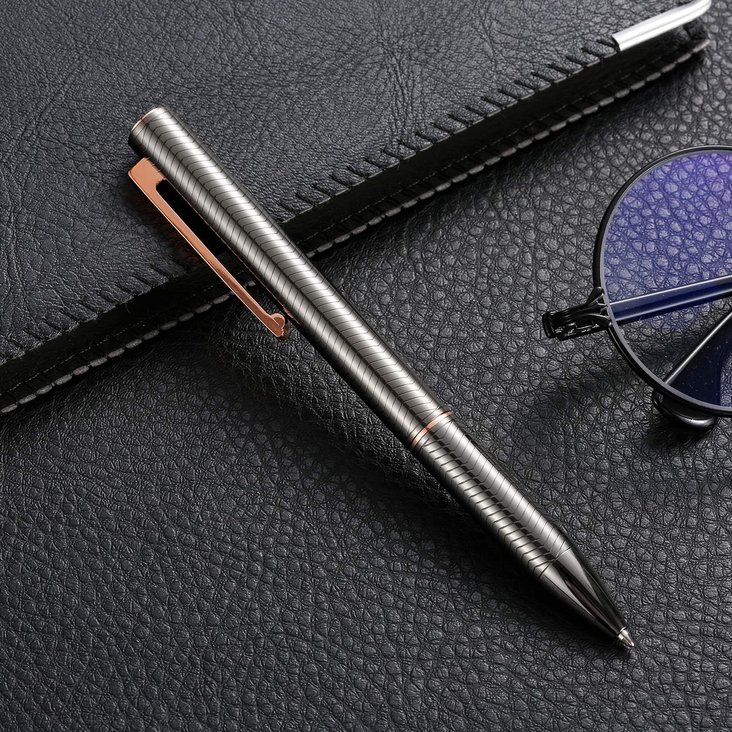 Ballpoint Pen with Gift Box for Men Women,Luxury Stainless Steel Retractable Pen Executive Home Office Use, and 2 Extra Refills Black Ink 1.0mm B2 (Gray)
