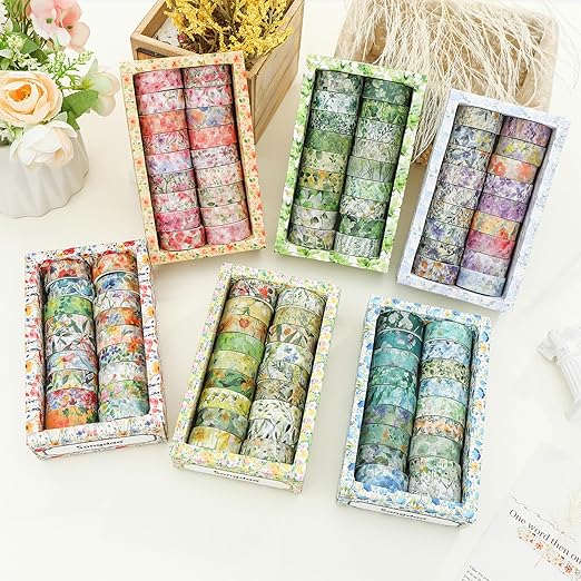 18 Rolls Blossom Washi Tape Set Floral Arts Adhesive Tapes Flowers Garden Decorative Masking Tape Set for Craft, Kids, Scrapbook, DIY, Gift Wrapping (Pastel Charm)