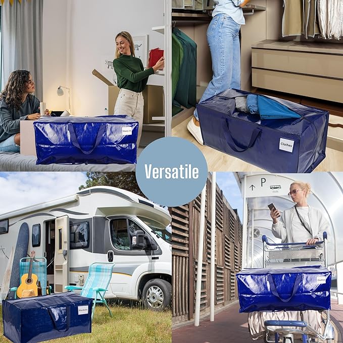 VENO 2 Pack Moving Bags w/Backpack Straps, Moving Boxes & Storage Bins Alternative, Packing Supplies, Camping Accessories Totes for Storage, Dorm Room Essentials Storage Bags (Blue, 2 Pack)