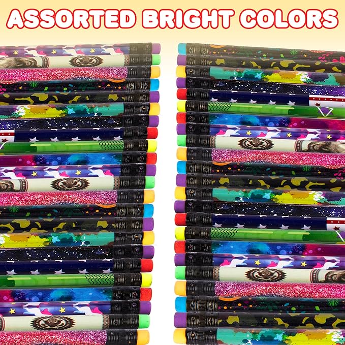 ArtCreativity Wooden Pencils for Kids with Eraser - (80 Count) Fun Assorted Number 2 Pencils, Assorted Designs Fun Pencils School Supplies - Bulk Pencils for Classroom - Great Party Favors