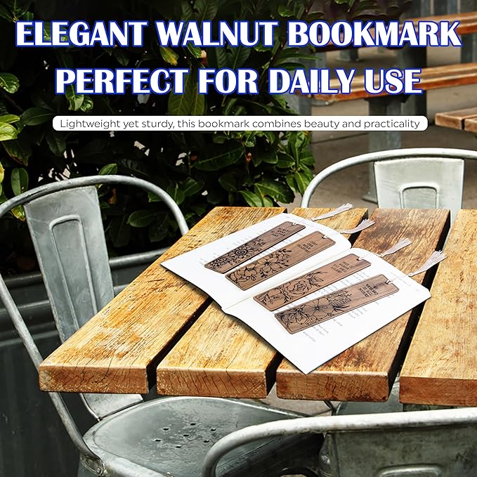 Flower Bookmark – Set of 4 Wooden Bookmarks with Tassels, Made from Walnut Wood,Funny Bookmark Gift for Men and Women, Novelty Gag Bookmark for Book Lovers,Christmas Stocking Stuffer