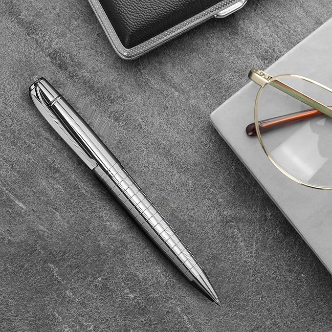 Cambond Ballpoint Pens Black Pens - Bulk Pens Metal Pen for Journaling Gift Business Men Police Flight Attendants 1.0 mm Medium Point Nice Pens, 3 Pens with 6 Refills (Sliver)