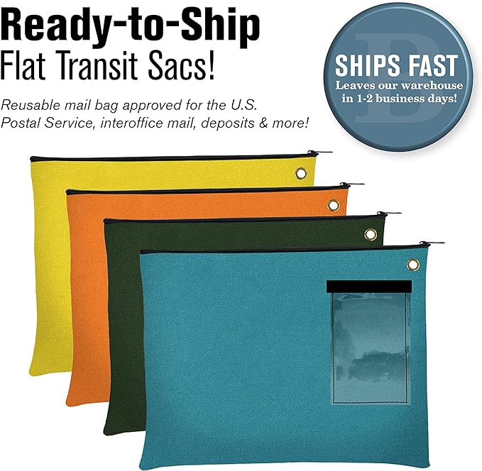 BankSupplies Canvas Interoffice Mailer, 14 oz. - 14W x 11H - Forest Green - Transit Bag - Large Zipper Bag with Grommet - Use with Padlock or Zip Tie for Security - Interoffice Mail Bag