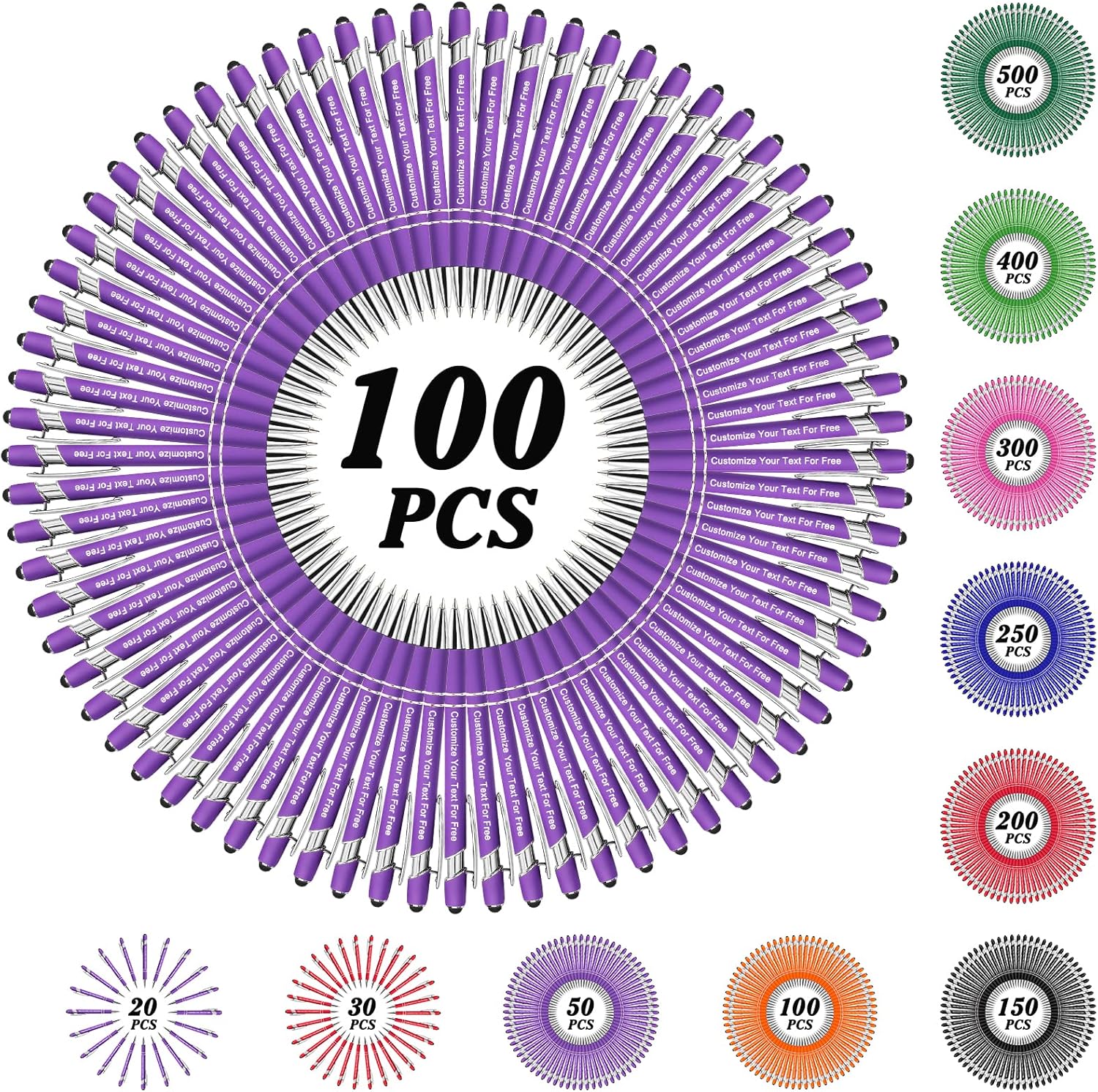 Max 500 Pcs Personalized Pens Bulk, Custom Pens with Free Engraving, Customized Stylus Tip Ballpoint Pen with Your Name Massage Text for School Office Business Graduation Anniversaries-100 Packs