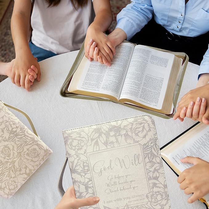 DEHITE Briefcase for Women – Leather Carrying Bag Large Size – | Fits Book 7 x 10.1 x 1.9 in | Pen Slots | Zippered Pocket | Premium Faux Leather | – Beige Christian Gift Accessory