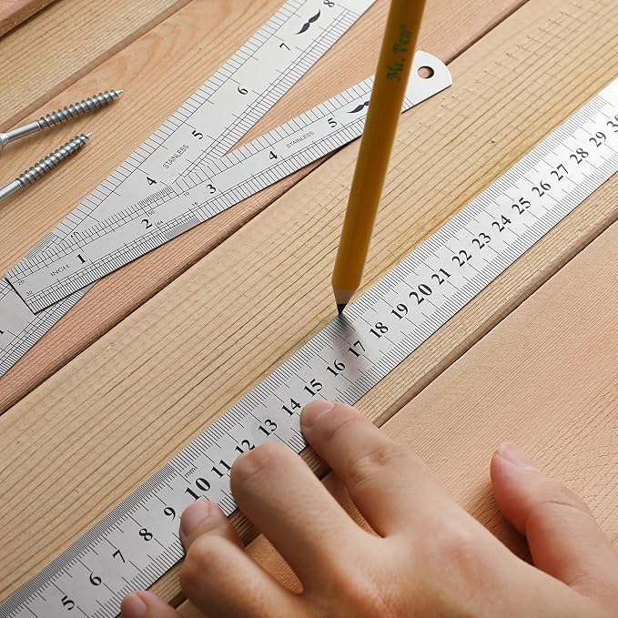Mr. Pen- Stainless Steel Rulers, 3 pcs, 6", 8" & 12", 6 Inch Ruler Metal Rulers, Small Metal Ruler 6 Inch Metal Ruler Thin Flat, Stainless Steel Ruler 12 Inch, Centimeter Ruler, Steel Ruler 12 Inch