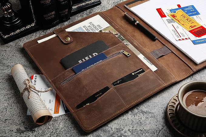 Personalized Leather Portfolio for Men, Engraved Leather Clipboard Portfolio Binder, Custom Leather Legal Pad Padfolio, Christmas Gift for His/Her (Notepad, Khaki-Standard)