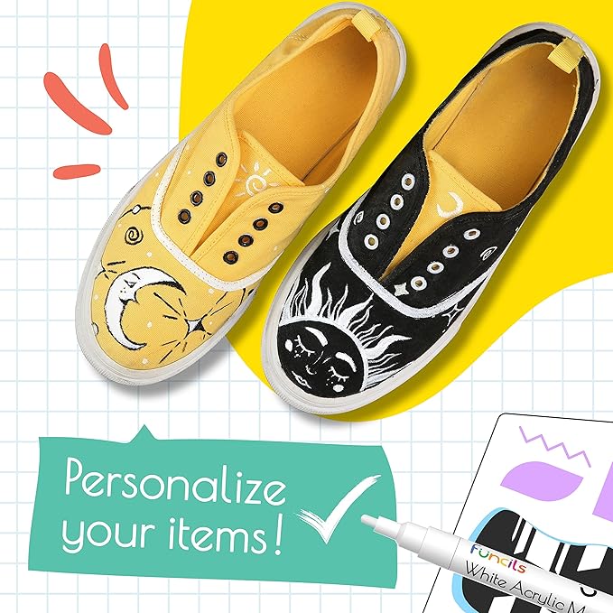 5 Acrylic White Paint Pens - Fine & Jumbo Size Ink Pens (1mm, 3mm, 6mm, 10mm, 15mm) - Permanent White Marker Ink for Rock Painting, Fabric, Tire, Metal, Wood, Canvas, Glass, Plastic, Ceramic