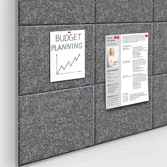 Large Office Cork Board Alternative - 47"x35"12 Pack Felt Wall Tiles Self-Adhesive Safe Removable No Damage for Wall Pin Board Tack Board Felt Cork Board for Walls or Office 48 x 36-Charcoal Grey