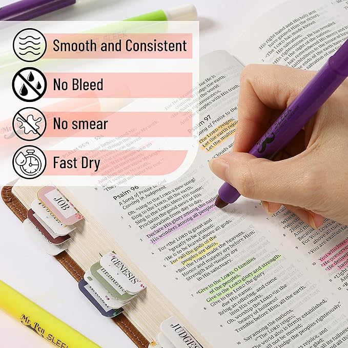 Mr. Pen No Bleed Gel Highlighter, Bible Highlighters, Assorted Colors, Pack of 20, Fluorescent Gel Highlighters
