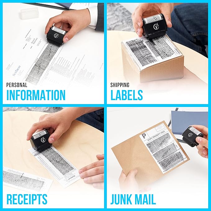 Identity Theft Protection Roller Stamps Wide Kit - Confidential Roller Stamp, Anti Theft, Privacy & Security Stamp, Designed for ID Blackout Security - Classy Black