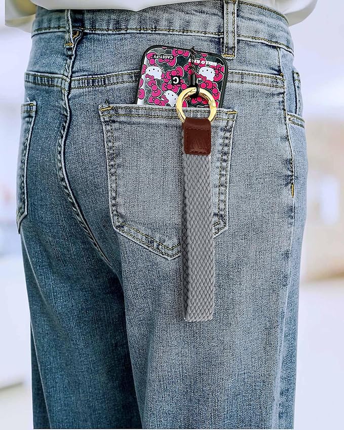 Key Chain, Stretchy Keychain Wristlet, Cute Wrist Lanyard Strap for Car Keys with D Ring for Women Men (Fish - BlueGrey)