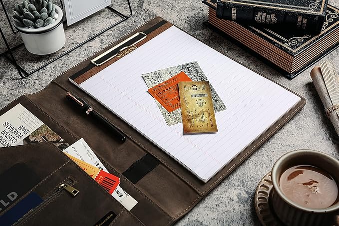 Personalized Leather Portfolio for Men, Engraved Leather Clipboard Portfolio Binder, Custom Leather Legal Pad Padfolio, Christmas Gift for His/Her (Clipboard, Grey-Standard)