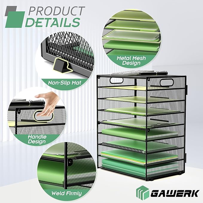 9-Tier Paper Organizer Letter Tray with Handle, Mesh File Organizer Paper Sorter Holder, Desk Organizer for Office Home School, Black