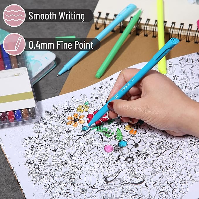 Mr. Pen- Fineliner Pens Colored, 24 Pack, Ergonomic Triangular Colorful Barrels, 0.4mm Fine Liner Pens