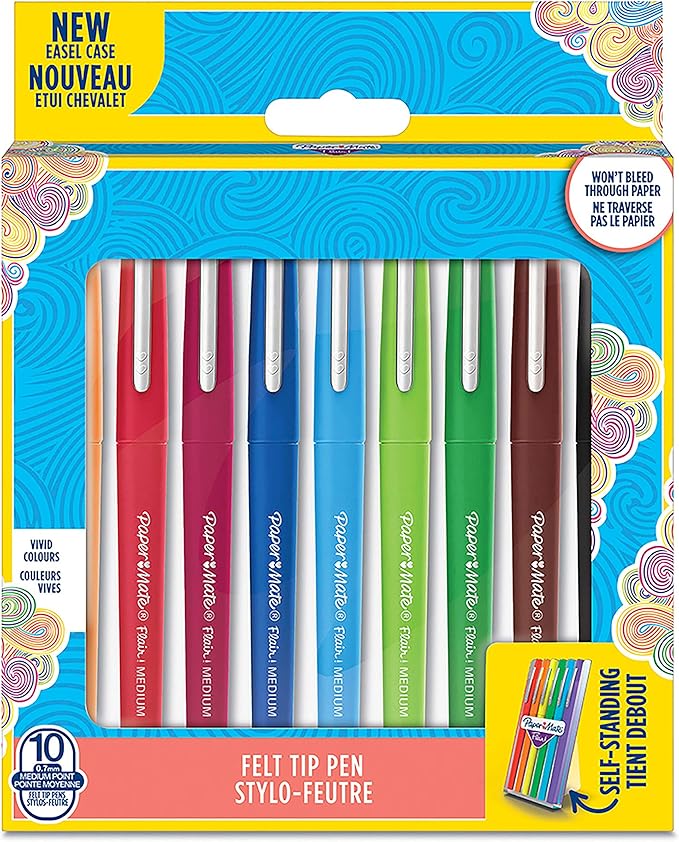 Paper Mate Flair Pen Easel Case, Medium Tip (0.7 mm), Assorted Colours, Case of 10