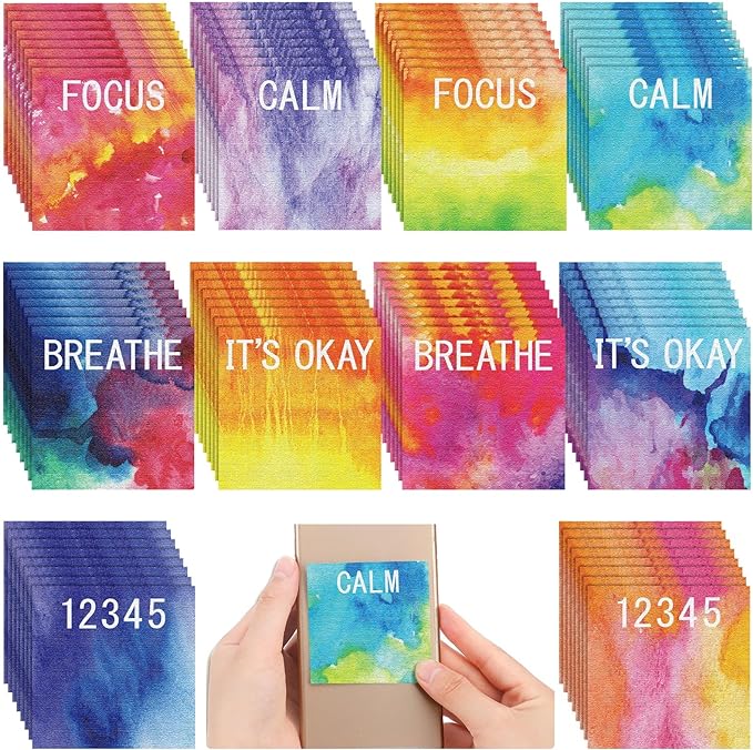 80 Pcs Anxiety Sensory Stickers with Inspirational Quotes Calm Textured Strips Relief Mental Health Stickers School Office Adhesive Sensory Tape Anti Stress Toys for Adults Teens (Classic)