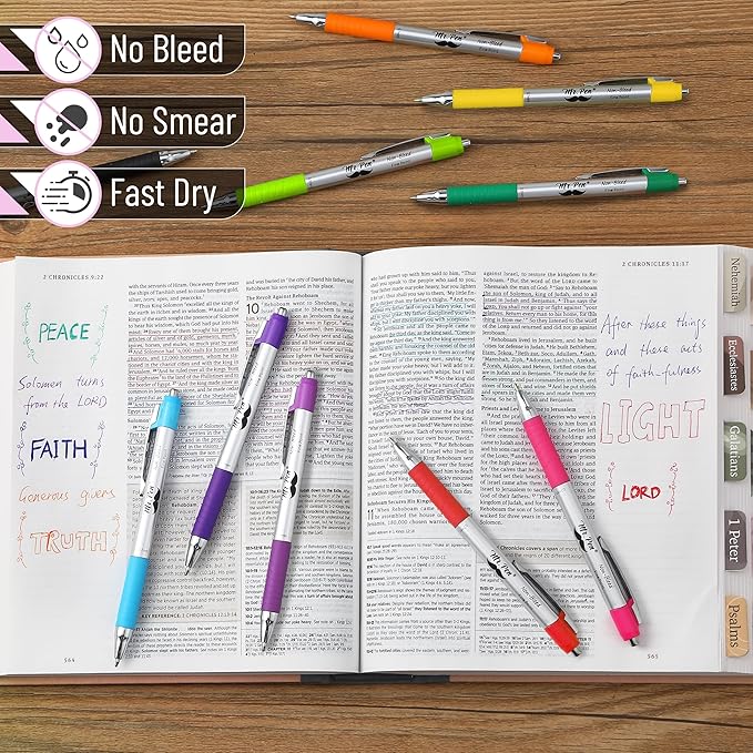Mr. Pen- Bible Pens, 10 Pack, Assorted Color Pens, Bible Pens No Bleed Through, Bible Journaling Pens, No Bleed Pens, Bible Journaling Supplies, Non-Bleed Fine Point Pens, Colorful Bible Pen