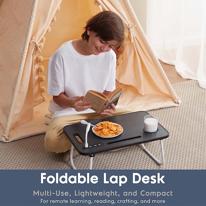 Nestl Lap Desk for Laptop - Foldable Laptop Desk for Bed and Couch, Portable and Lightweight Laptop Stand for Bed Breakfast, Working, Reading, and Writing, Lap Table with USB Ports, Small Laptop Tray