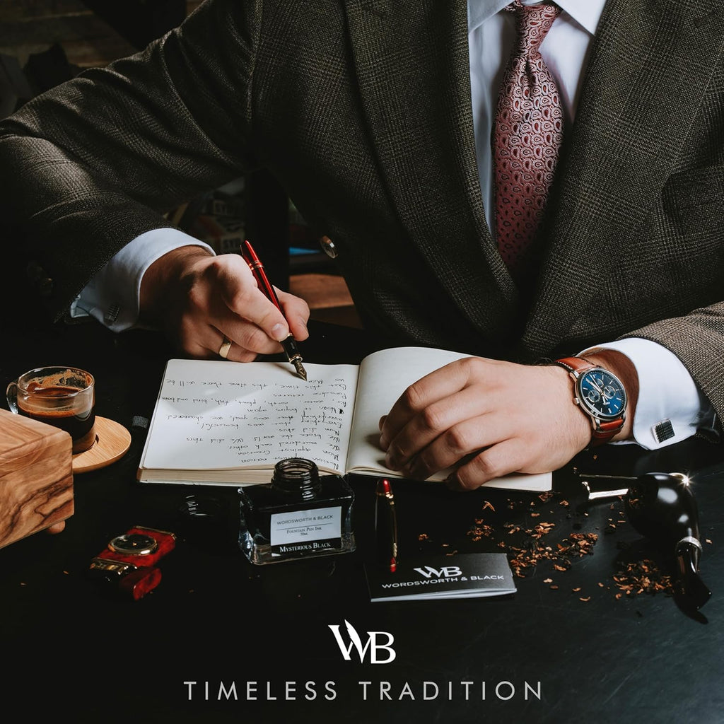 Wordsworth & Black Majesti Fountain Pen-(Red), Luxury Case, 24K Gold Finish; 18K Gilded Medium Nib- Ink Cartridges, Refillable Ink Converter-Calligraphy Pen-Best Business Gift Set for Men & Women