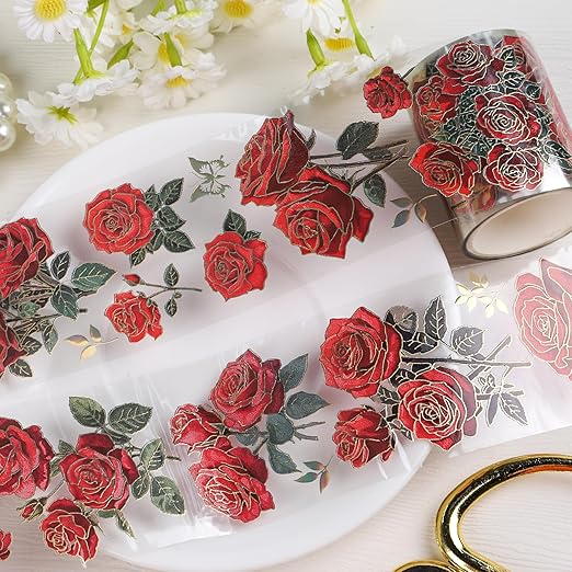 Rose Flower Scrapbook Supplies - Vintage Red Flower Junk Journal Supplies, Floral Srapbooking Tapes Art Crafts Decorative