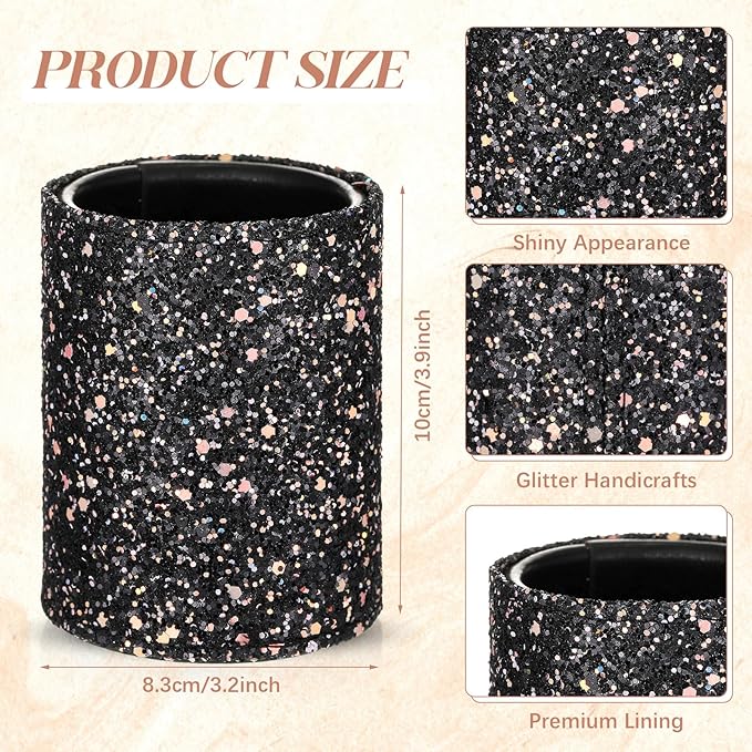 Sabary 8 Pcs Ballpoint Pens with Pen Holder for Desk Metal Crystal Diamond Pen Glitter Pencil Holder Fancy Pens Black Ink Bling Desk Organizer for Women Girls Office School Wedding Gifts (Black)