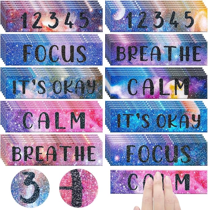 Laumoi 50 Pcs Anxiety Sensory Stickers Textured Calming Strips Tactile Rough Sensory Calm Stickers Adhesive Textured Tape Fidget Pack Anti Stress Strips for Adults(Starry Sky Style)