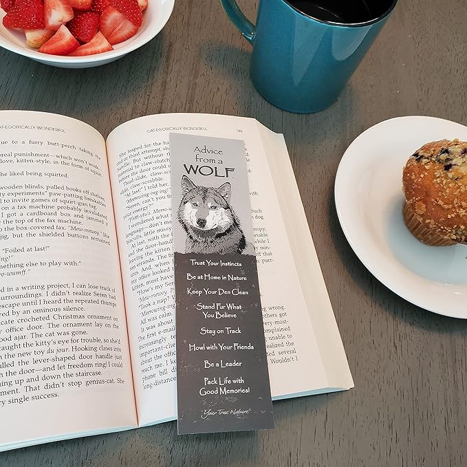 Advice from Nature 3 Bookmark Night Set, Laminated with Glossy Finish, Printed on Recycled Paper - Wolf, Moon, Night Sky (AMBM-NIGHT)