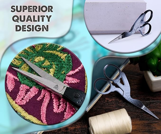 Embroidery Scissors Sewing Sharp Shears Fabric Crafting Scissor for Threading Art Home Crafts, Office Work, Stainless Steel Vintage Stork Style Safety Needlework Cross-Stitch Tailor Scissors