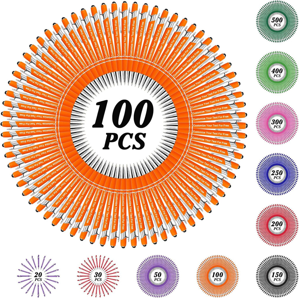 Max 500 Pcs Personalized Pens Bulk, Custom Pens with Free Engraving, Customized Stylus Tip Ballpoint Pen with Your Name Massage Text for School Office Business Graduation Anniversaries-100 Packs