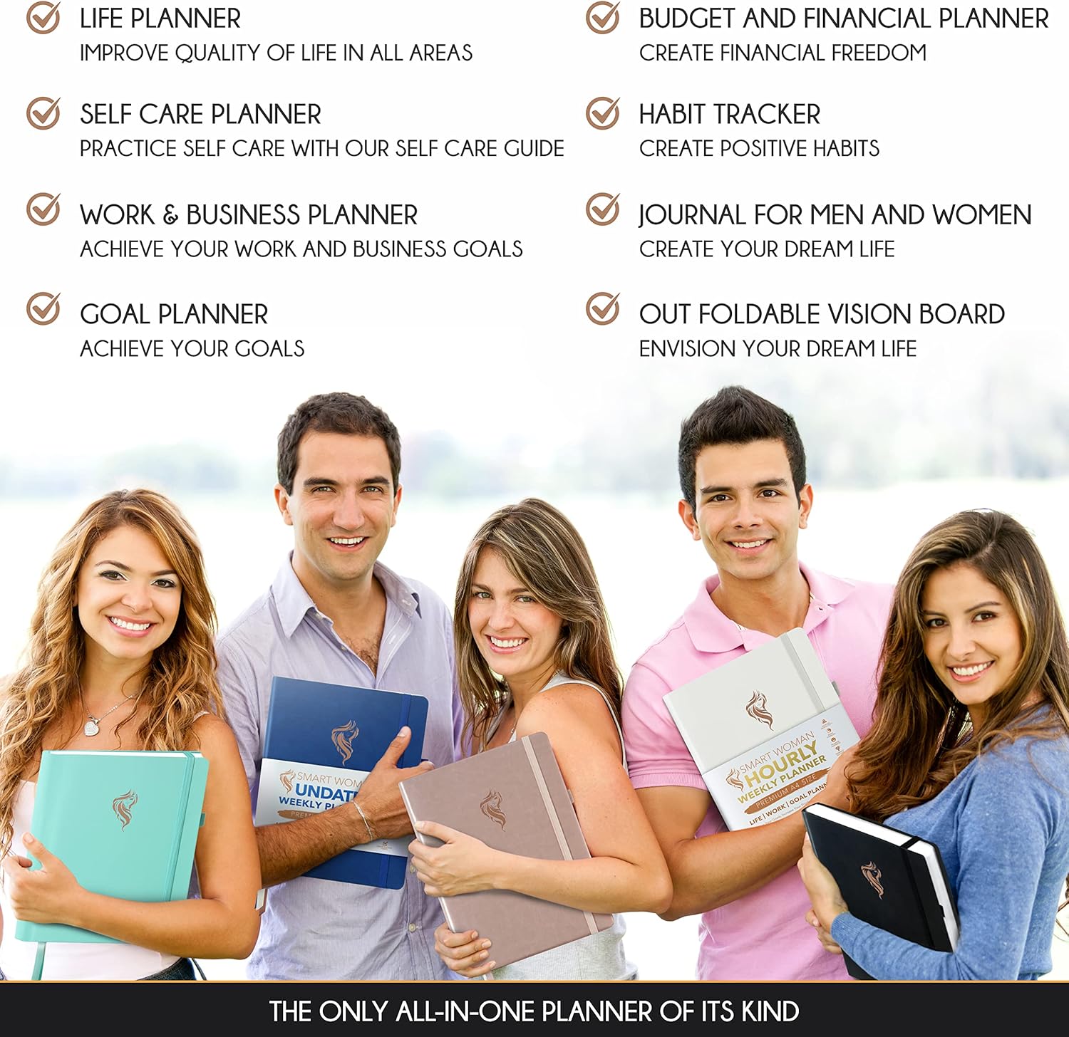 Hourly Planner - Undated Daily, Weekly & Monthly Planner with Budget Section | A 12 Month Journey to Increase Productivity & Happiness | Life Organizer & Gratitude Journal - Vertical Format