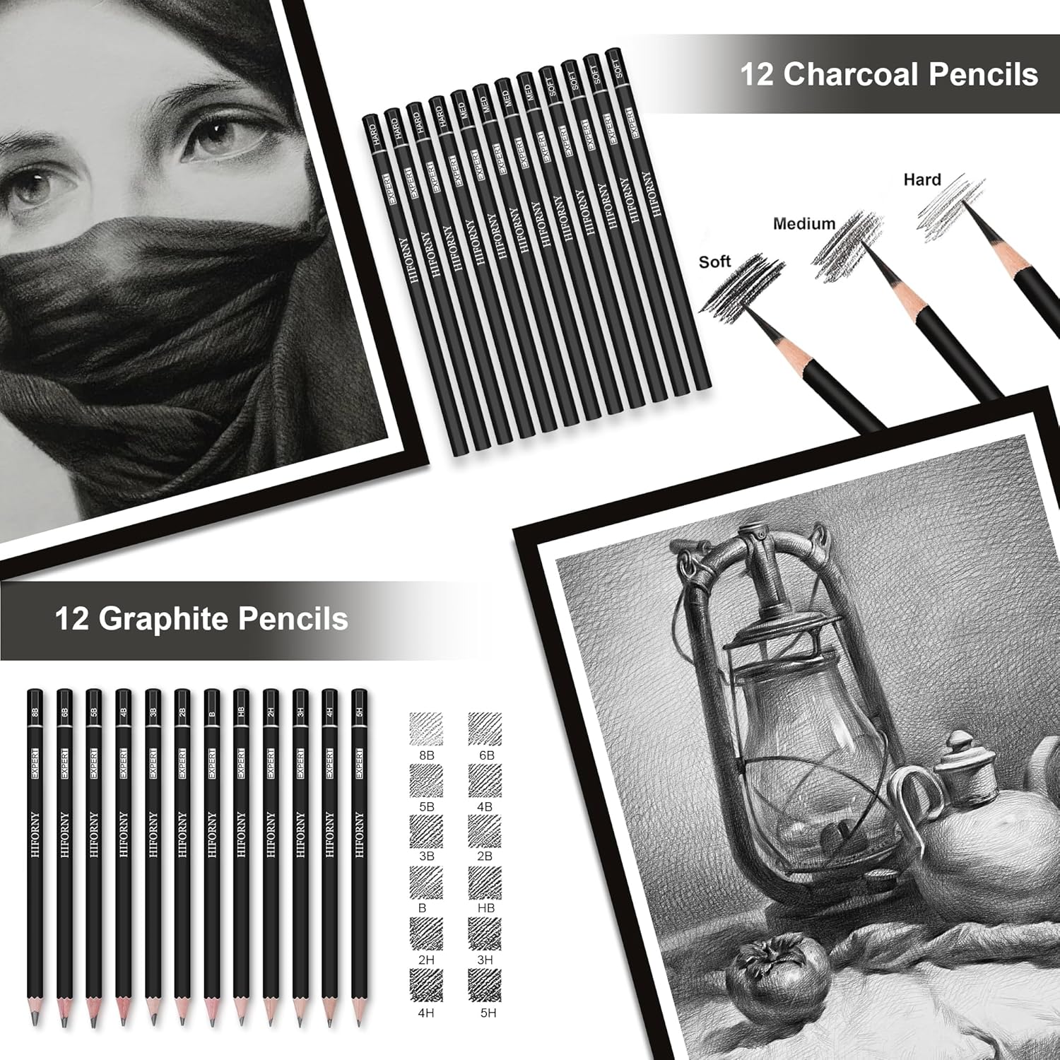 HIFORNY 176 PCS Art Supplies Drawing Set Sketching Kit with 100 Sheets 3-Color Sketchbook,Graphite Colored Charcoal Watercolor & Metallic Pencils,Blending Tools and More, for Beginner Artists