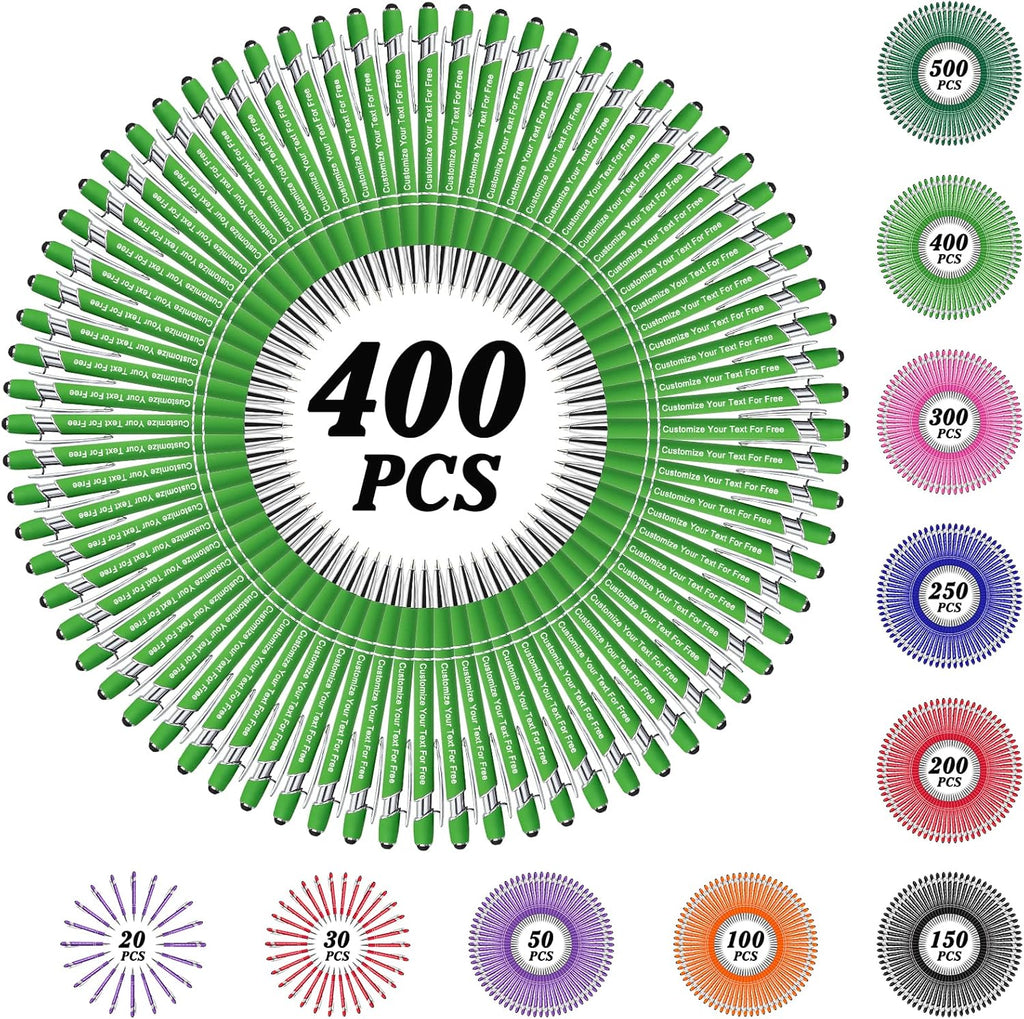 Max 500 Pcs Personalized Pens Bulk, Custom Pens with Free Engraving, Customized Stylus Tip Ballpoint Pen with Your Name Massage Text for School Office Business Graduation Anniversaries-400 Packs