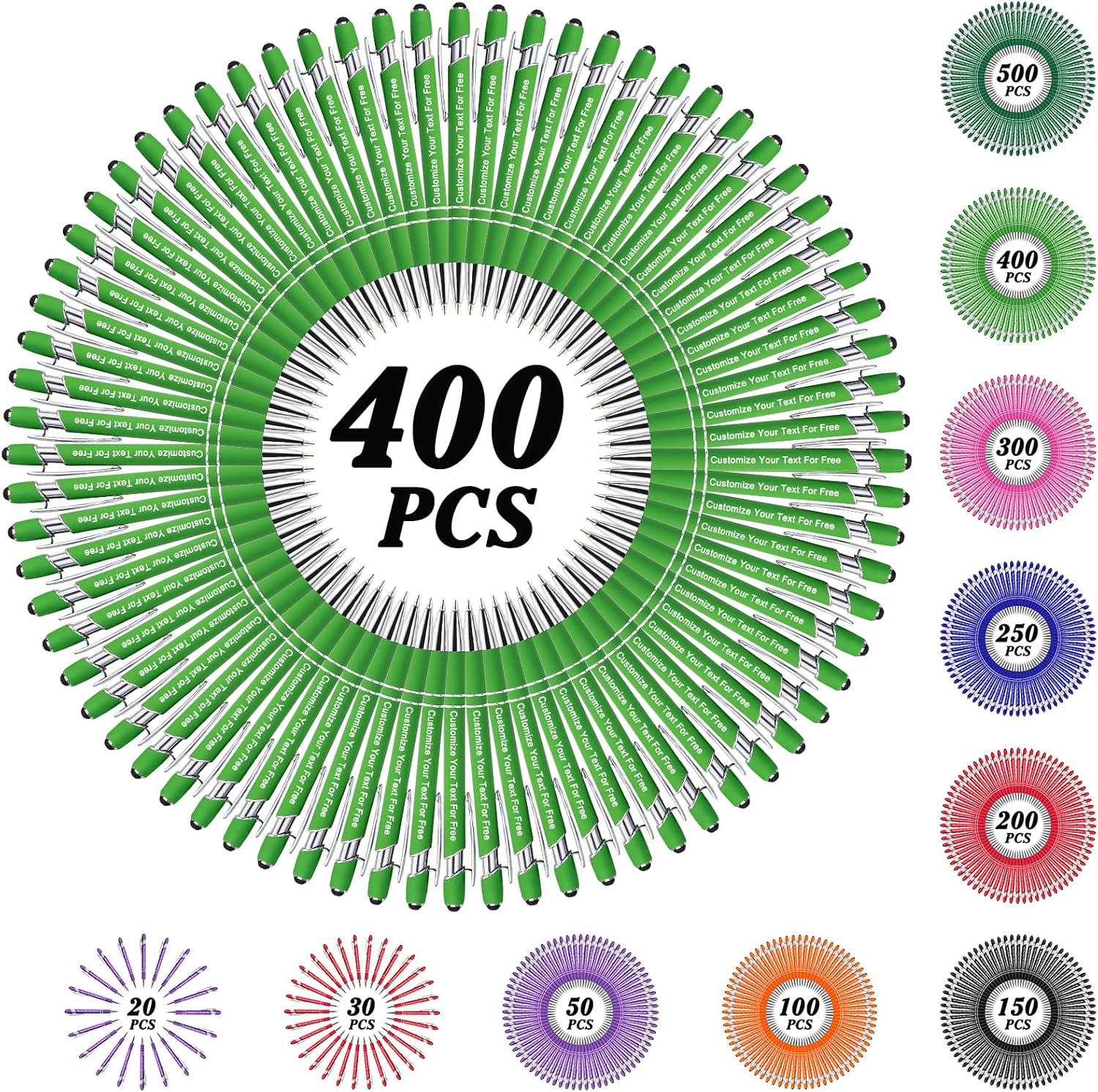 Max 500 Pcs Personalized Pens Bulk, Custom Pens with Free Engraving, Customized Stylus Tip Ballpoint Pen with Your Name Massage Text for School Office Business Graduation Anniversaries-400 Packs