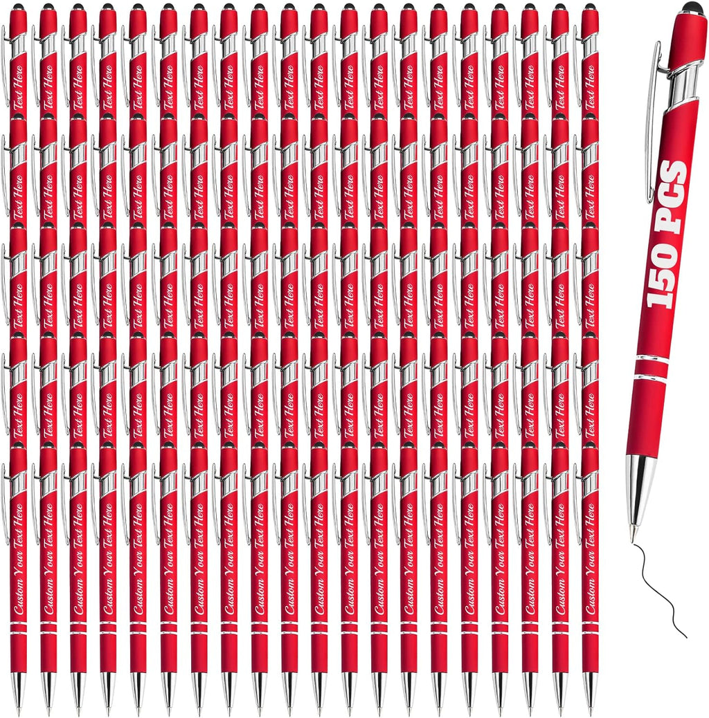 Personalized Pens Bulk 150 with Name Custom Engraving Ballpoint Pens with Stylus Tip Customized Smooth Writing Pens Personalized Gifts for Anniversary Birthday or Graduation(Red,Black Ink)