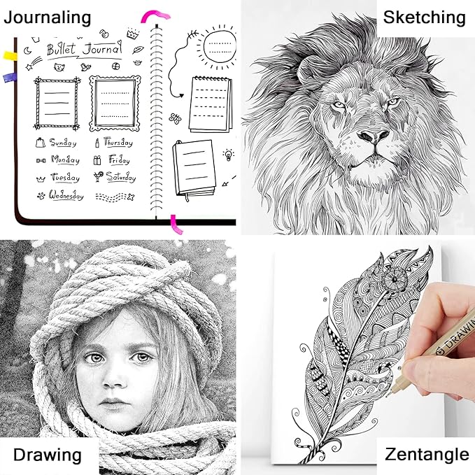 Muchcute Micro Fineliner Drawing Art Pens: 6 Black Fine Line Waterproof Ink Set Artist Supplies Archival Inking Markers Pigment Liner Journaling Sketch Outline Manga Anime Gifts Sketching Watercolor
