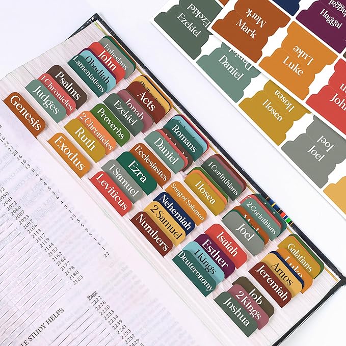 Bible Tabs for Women, Men, Kids, 90 Large Print Bible Index Tabs for Study Bible, Laminated Easy-to-Read Label, Christian Gift for Church, Boho