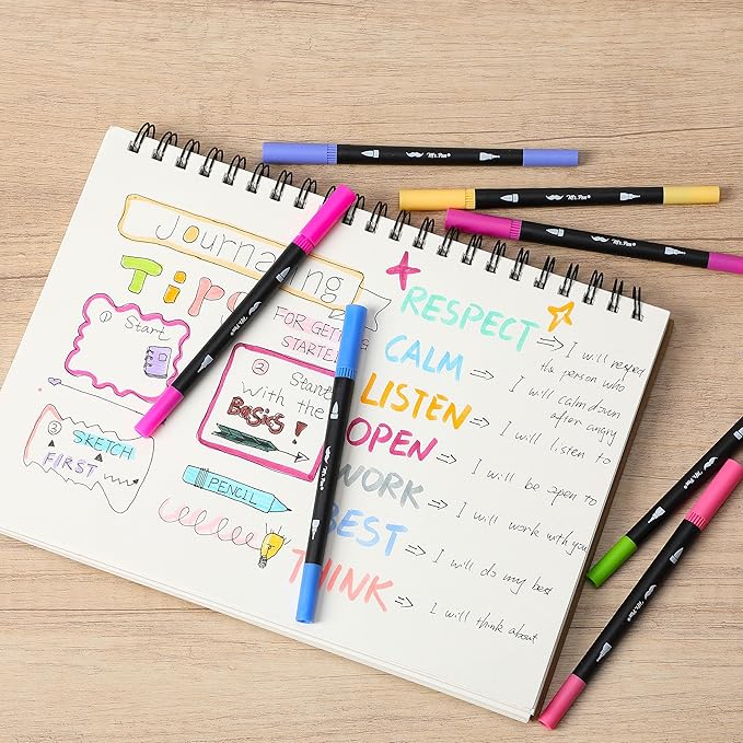 Mr. Pen- Dual Tip Brush Pens, 24 pcs, Assorted Color, Fine & Brush Tip Markers, Markers for Adult Coloring, Coloring Markers for Adults, Adult Coloring Markers, Brush Markers, Dual Tip Markers