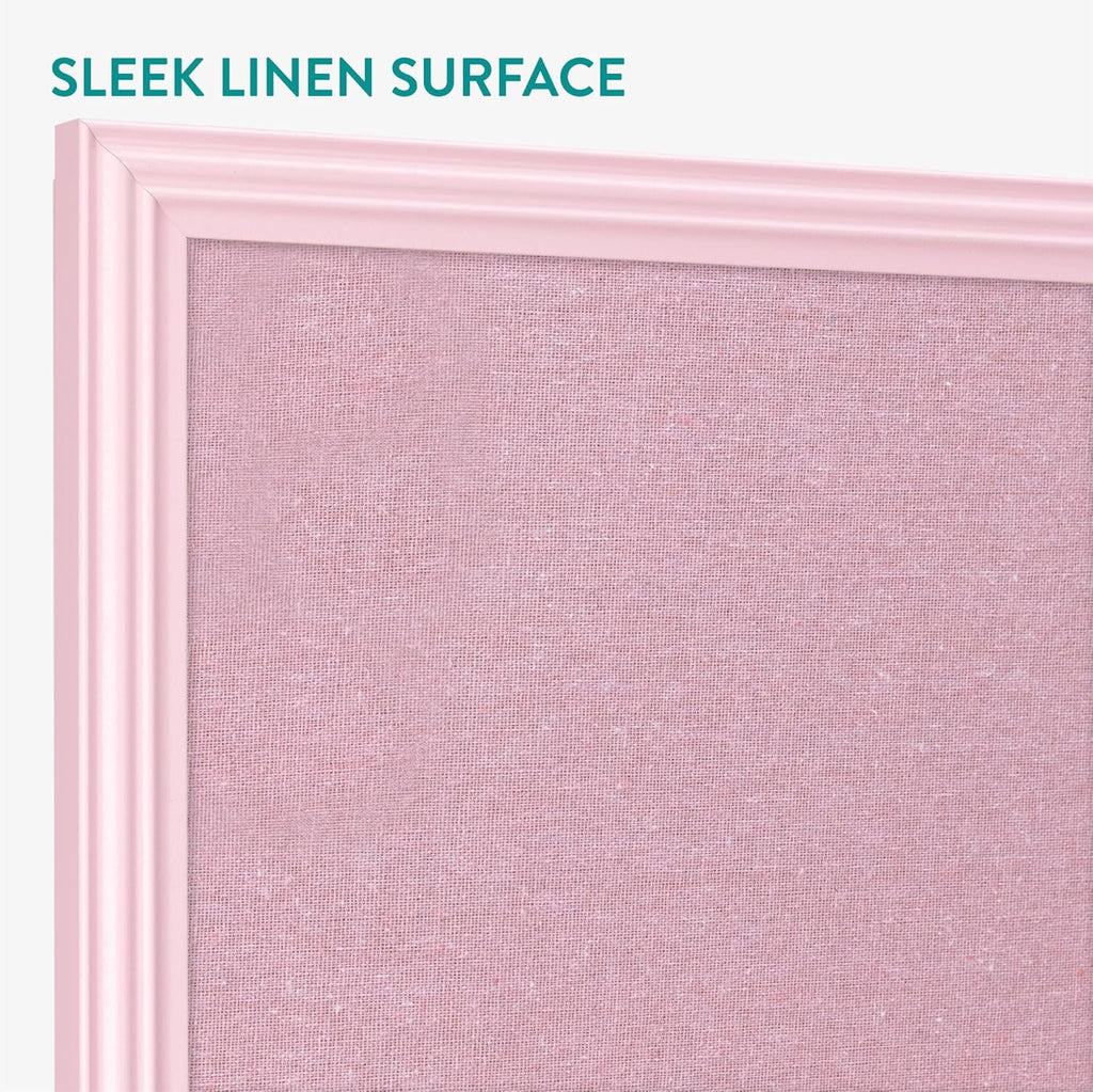 Navaris Framed Linen Bulletin Board - Approx. 58x43cm Fabric Jewelry Organizer Pinboard for Wall Memory Memo Pin Board - Pink Linen with Pink Frame