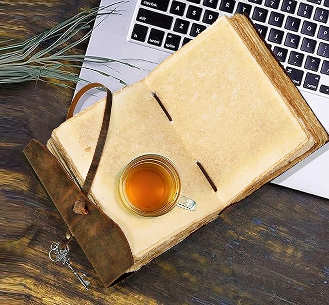 cuero Compass Vintage Leather Journal Antique Handmade Bound Journal with Deckle Edge Paper Diary Leather Sketchbook Drawing Journal Notebook Great Gift Men & Women (6X8 Inch)