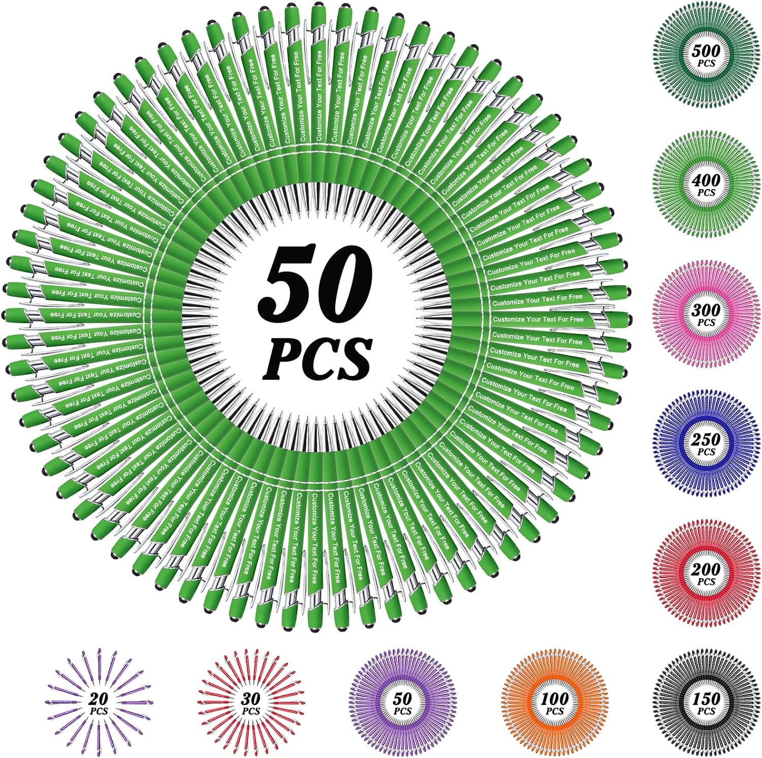 Max 500 Pcs Personalized Pens Bulk, Custom Pens with Free Engraving, Customized Stylus Tip Ballpoint Pen with Your Name Massage Text for School Office Business Graduation Anniversaries-50 Packs