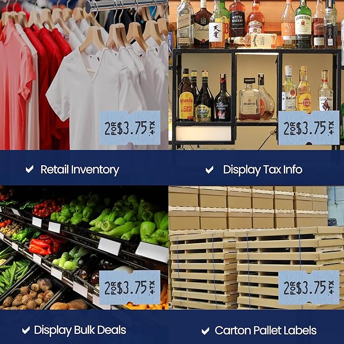 Perco 1 Line Blue Labels - 8 Rolls, 1 Sleeve, 8,000 Blank Price and Date Gun Labels for Perco 1 Line Price and Date Guns - Made in USA