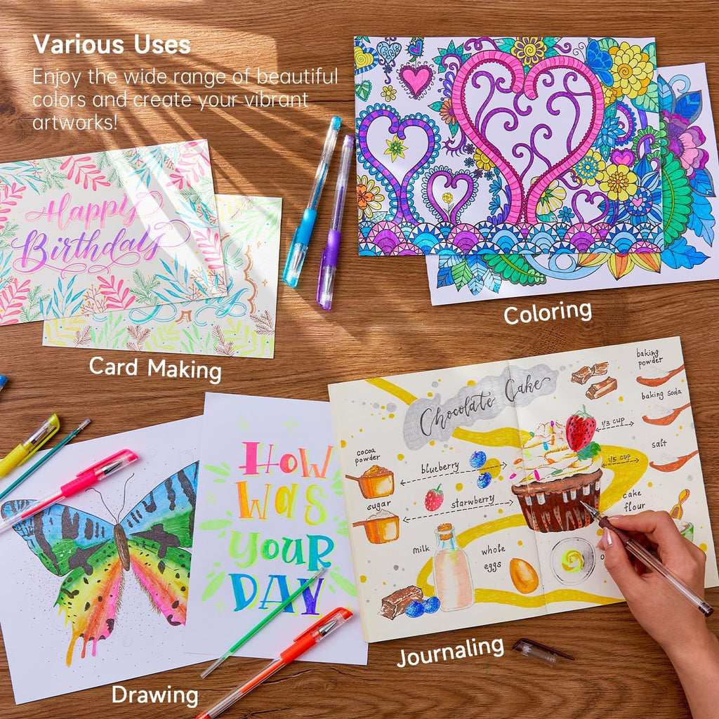 Shuttle Art Gel Pens, 32 Colors Gel Pen Set with Coloring Book for Adults Coloring Books Drawing Doodling Crafts Scrapbooking Journaling