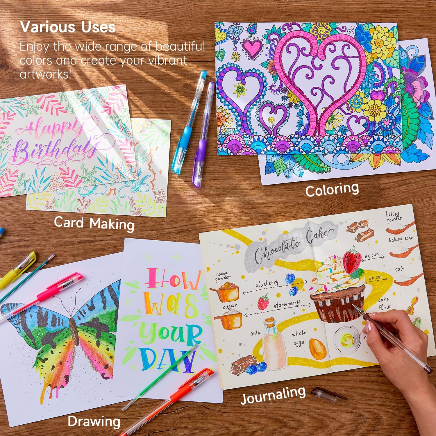 Shuttle Art Gel Pens, 32 Colors Gel Pen Set with Coloring Book for Adults Coloring Books Drawing Doodling Crafts Scrapbooking Journaling