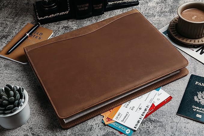 Personalized Leather Portfolio for Men, Engraved Leather Clipboard Portfolio Binder, Custom Leather Resume Padfolio for Women, Christmas Gift for His/Her (Notepad, Khaki-Custom)