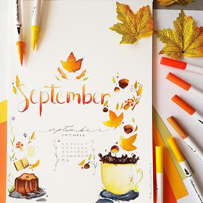 Ohuhu Markers for Adult Coloring Books No Bleeding 100 Colors Water-based Dual Tips Fineliner & Brush Coloring Markers for Kids Adults Beginners Drawing Pens for Journaling Lettering - Maui - White